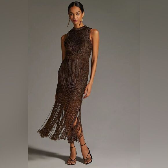 Anthropologie Not So Serious by Pallavi Mohan Fringed Halter Dress - Picture 1 of 4